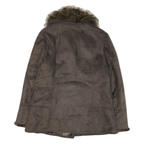 LONDON FOG Mens Brown Leather Jacket M Button Faux Fur Collar Winter