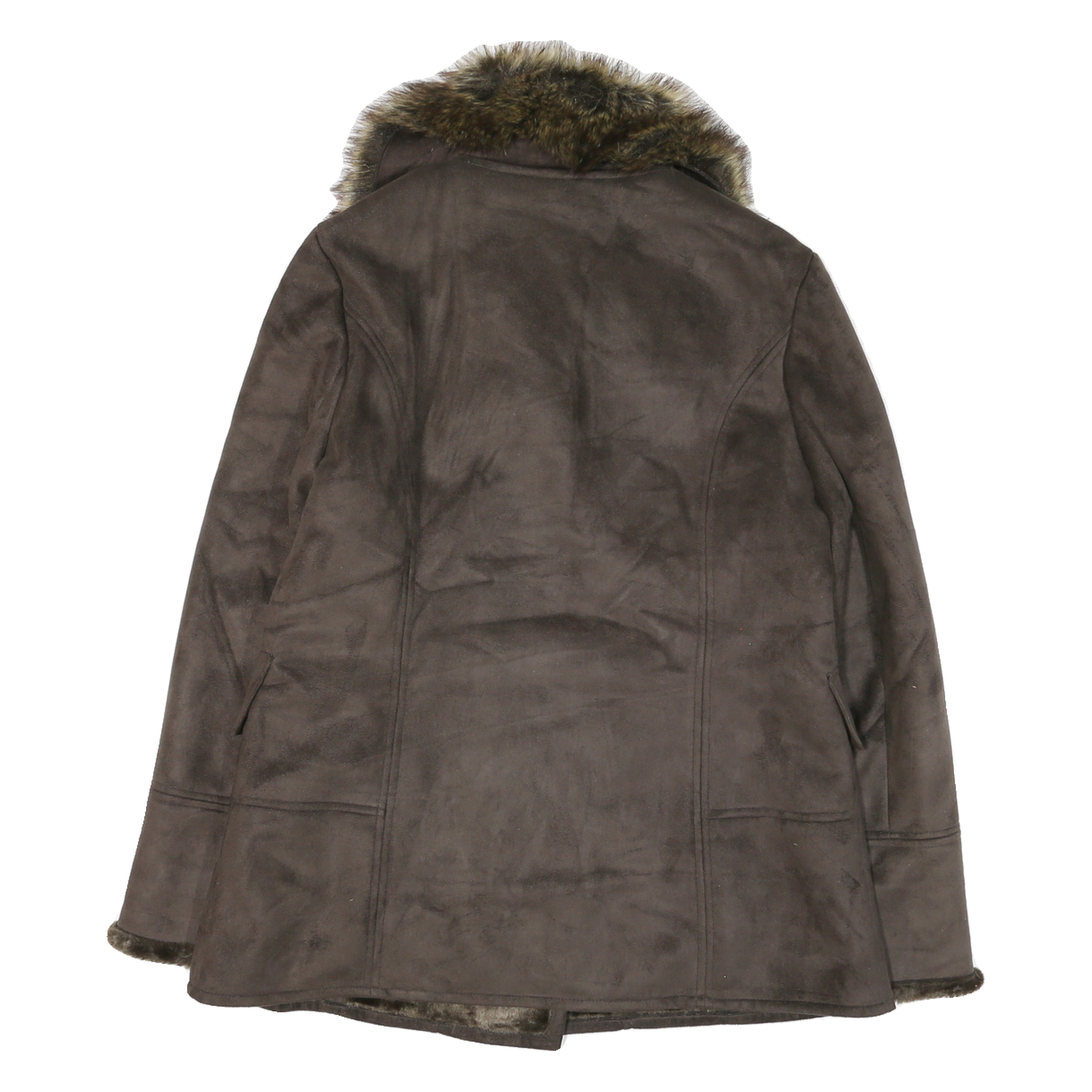 LONDON FOG Mens Brown Leather Jacket M Button Faux Fur Collar Winter