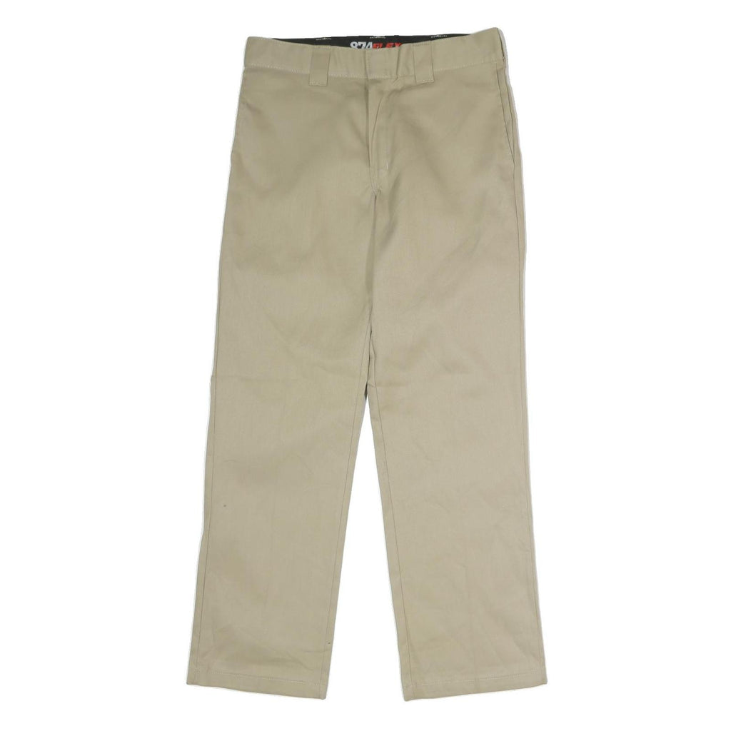 DICKIES Mens Polyester Blend Beige Classic Straight Trousers W34 L32 Workwear