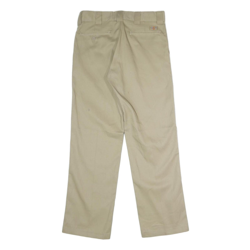 DICKIES Mens Polyester Blend Beige Classic Straight Trousers W34 L32 Workwear