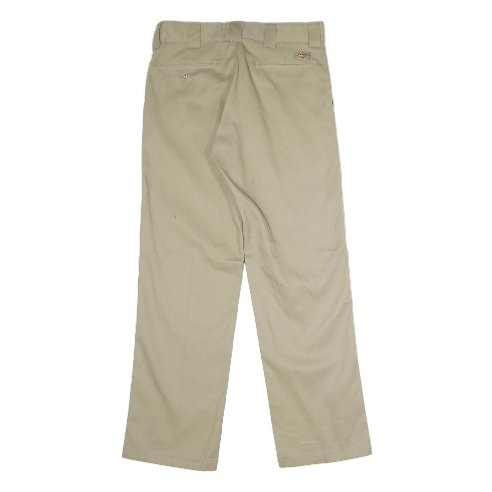 DICKIES Mens Polyester Blend Beige Classic Straight Trousers W34 L32 Workwear