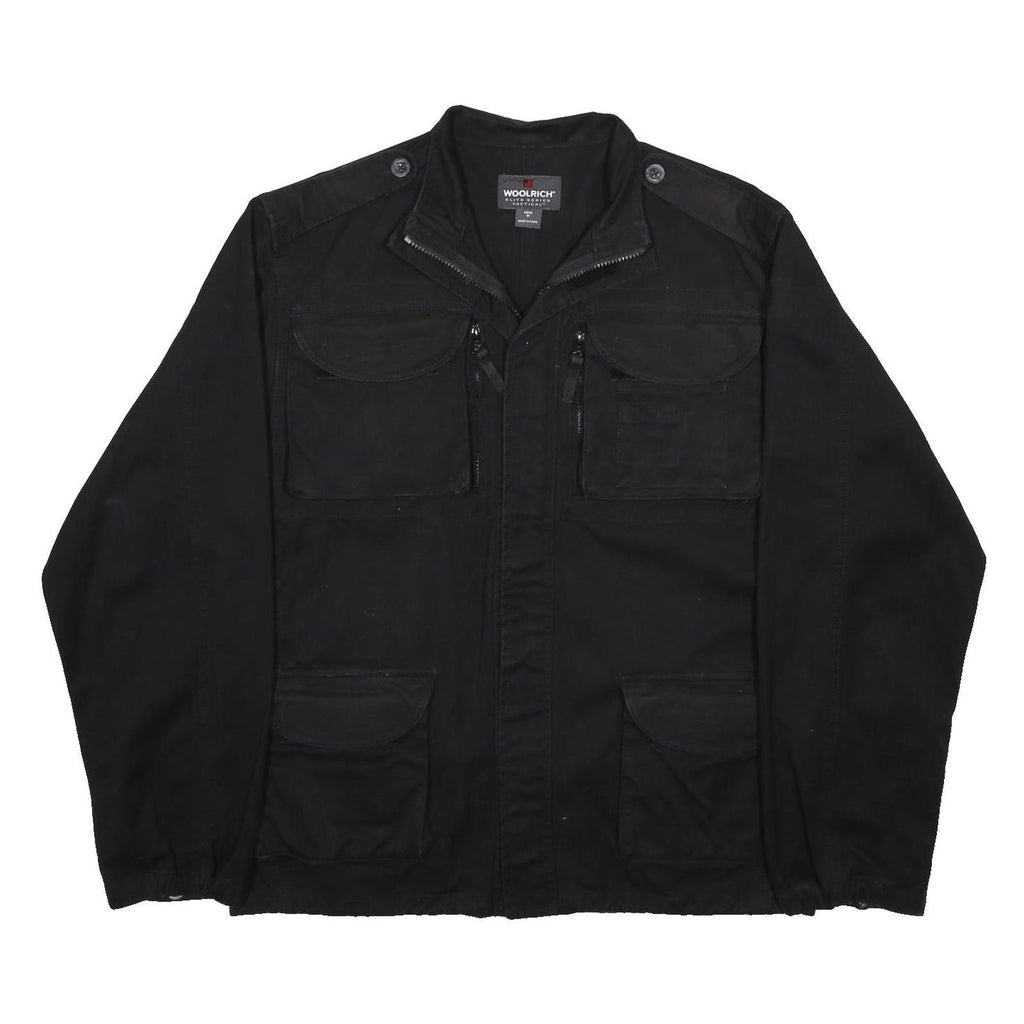 WOOLRICH Mens Black Classic Cotton Jacket M Zip Utility Pockets Casual Wear