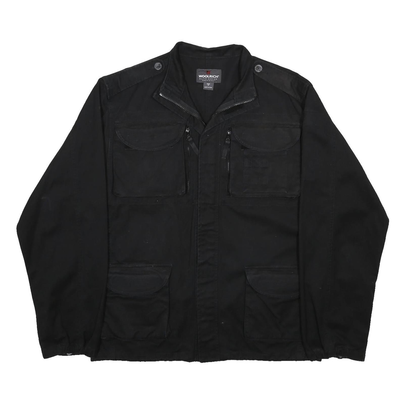 WOOLRICH Mens Black Classic Cotton Jacket M Zip Utility Pockets Casual Wear