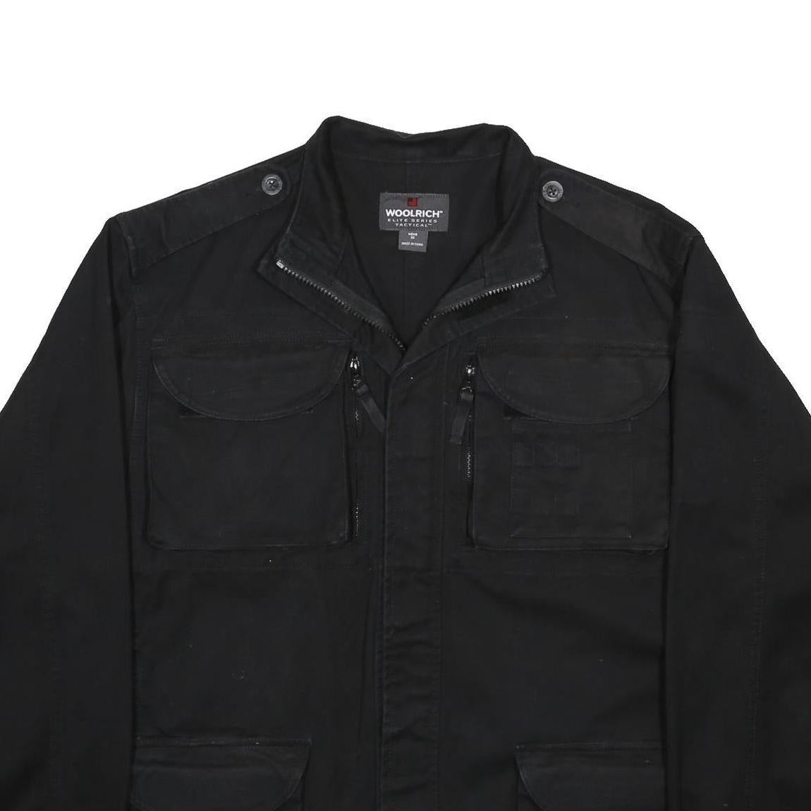 WOOLRICH Mens Black Classic Cotton Jacket M Zip Utility Pockets Casual Wear