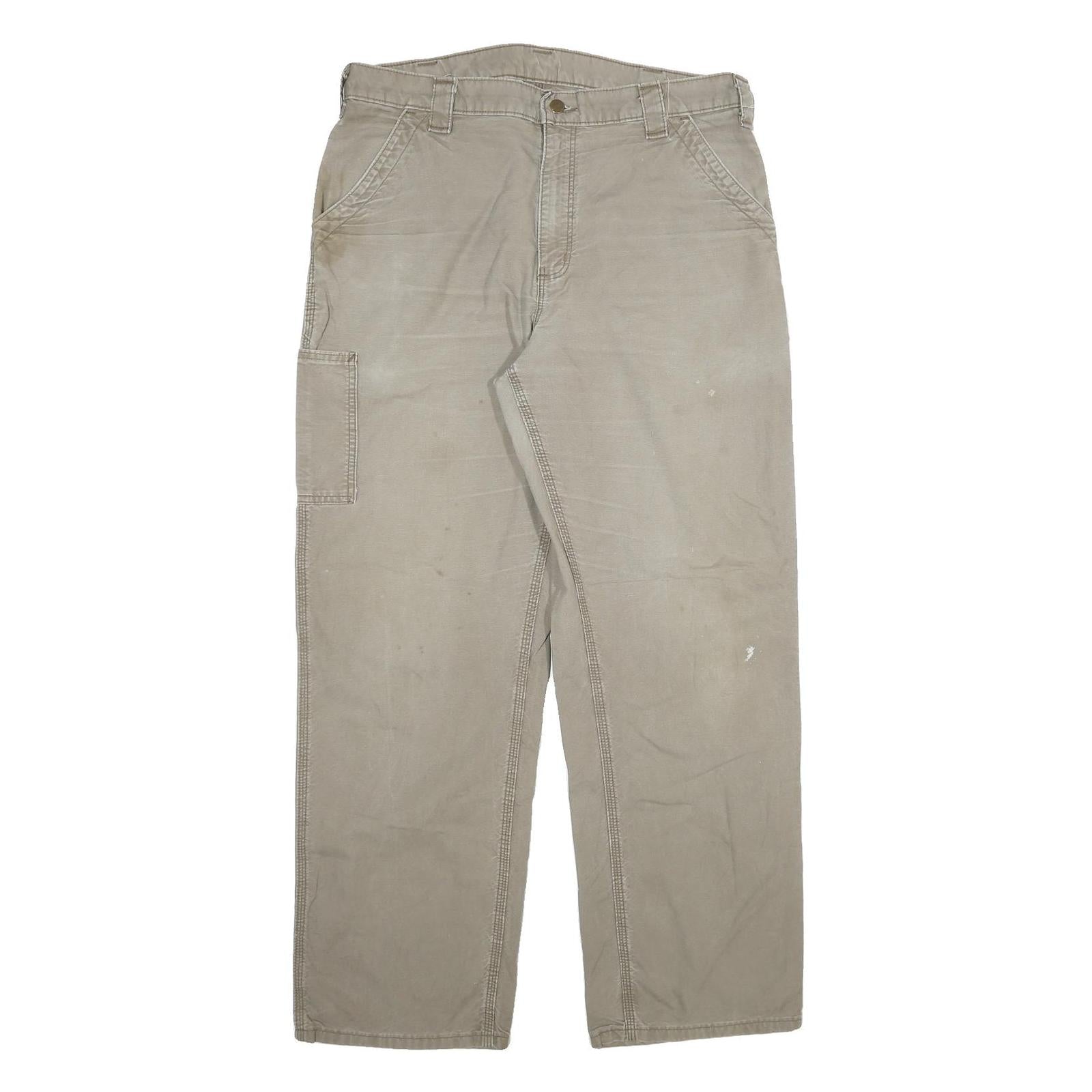 CARHARTT Mens Cotton Blend Relaxed Beige Workwear Trousers W36 L32