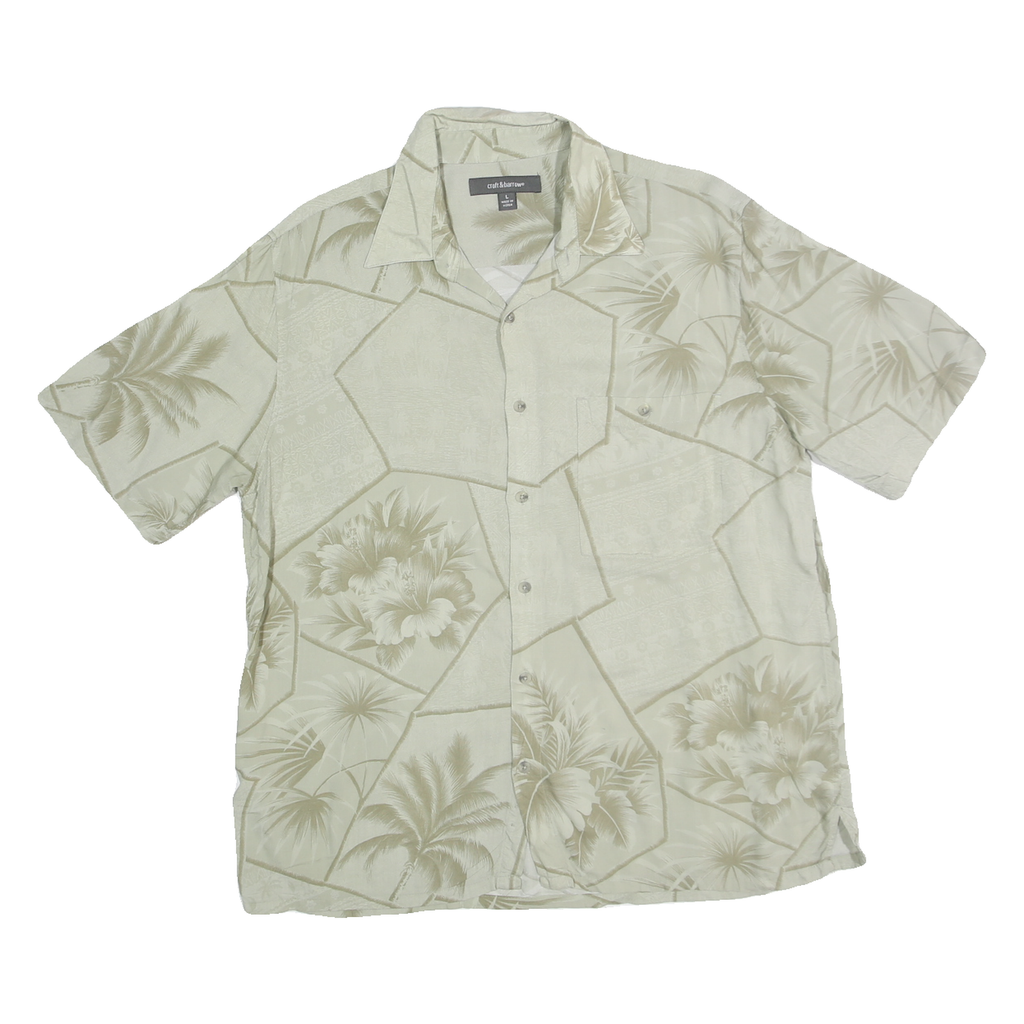 CROFT & BARROW Mens Cream Beige Hawaiian Shirt L Cotton Blend Relaxed Fit Casual