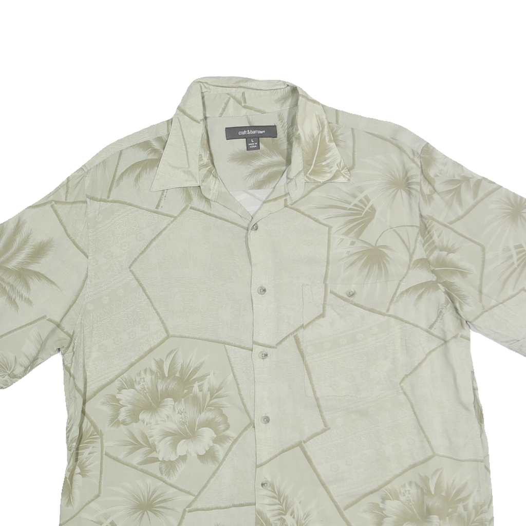 CROFT & BARROW Mens Cream Beige Hawaiian Shirt L Cotton Blend Relaxed Fit Casual