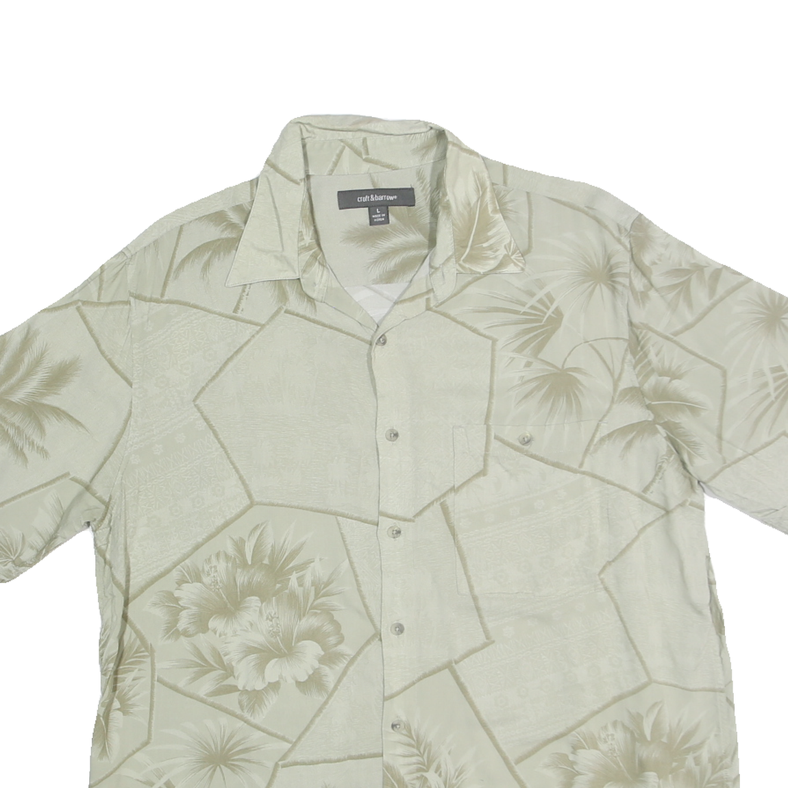CROFT & BARROW Mens Cream Beige Hawaiian Shirt L Cotton Blend Relaxed Fit Casual