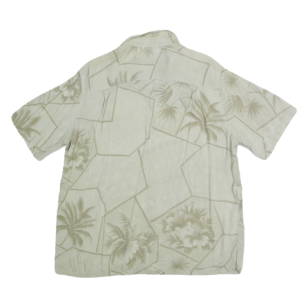 CROFT & BARROW Mens Cream Beige Hawaiian Shirt L Cotton Blend Relaxed Fit Casual