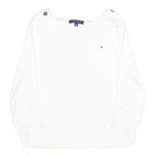 TOMMY HILFIGER Womens White Plain Crew Neck Basic Knit Jumper XL Cotton Blend