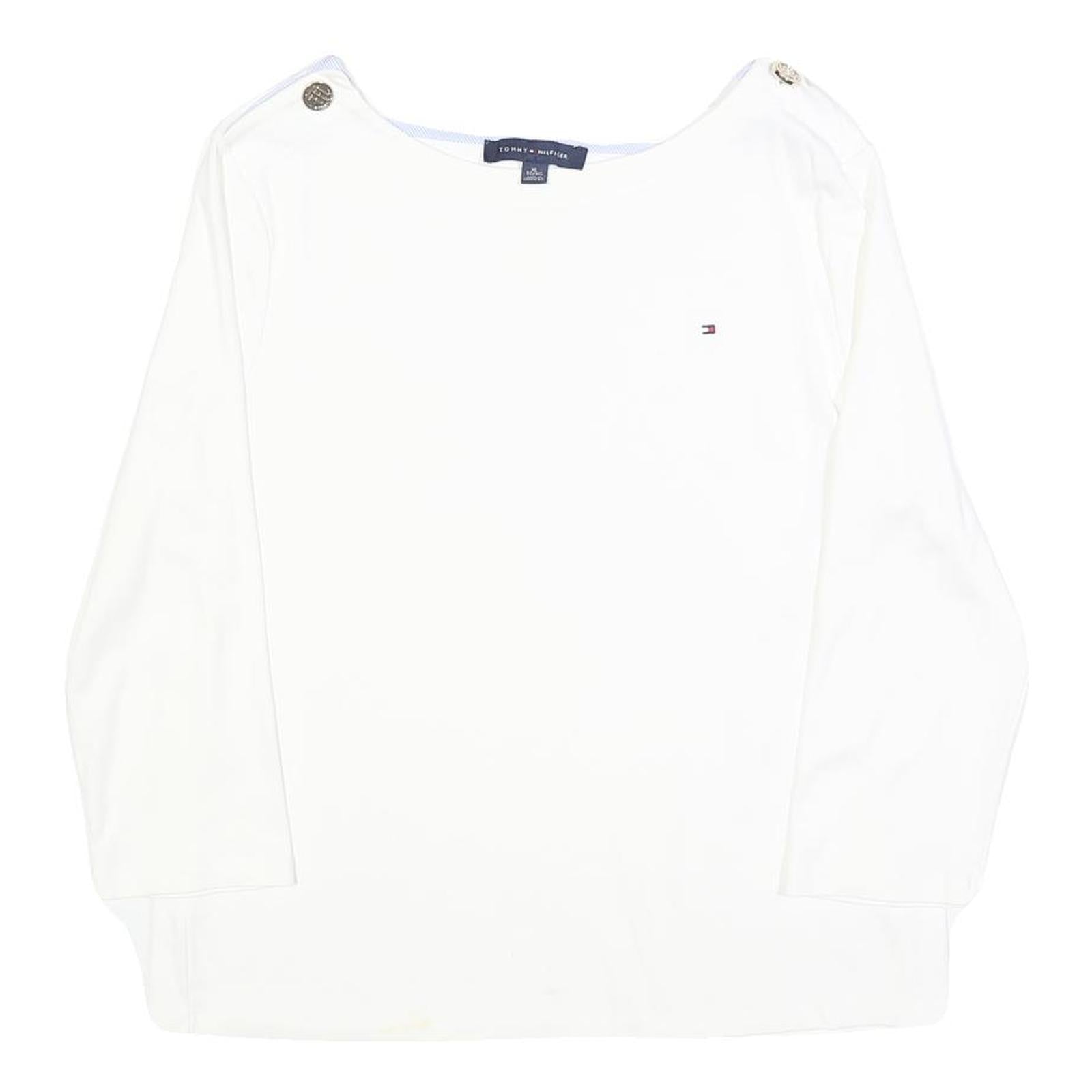 TOMMY HILFIGER Womens White Plain Crew Neck Basic Knit Jumper XL Cotton Blend