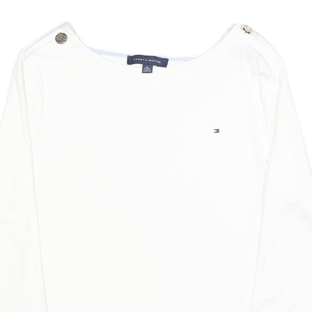 TOMMY HILFIGER Womens White Plain Crew Neck Basic Knit Jumper XL Cotton Blend