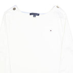 TOMMY HILFIGER Womens White Plain Crew Neck Basic Knit Jumper XL Cotton Blend