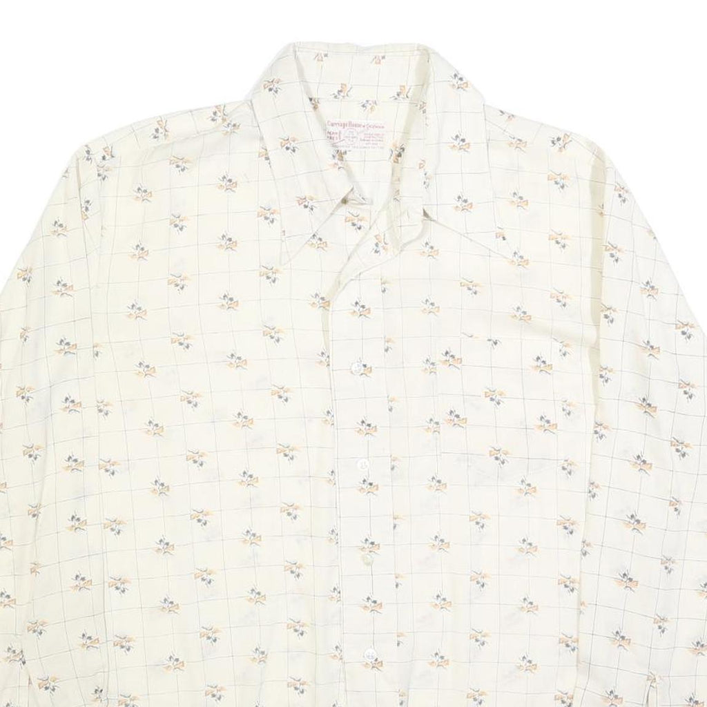 CARRIGE HOUSE Mens Cream & Brown Floral Cotton Blend Shirt L Lightweight Checked
