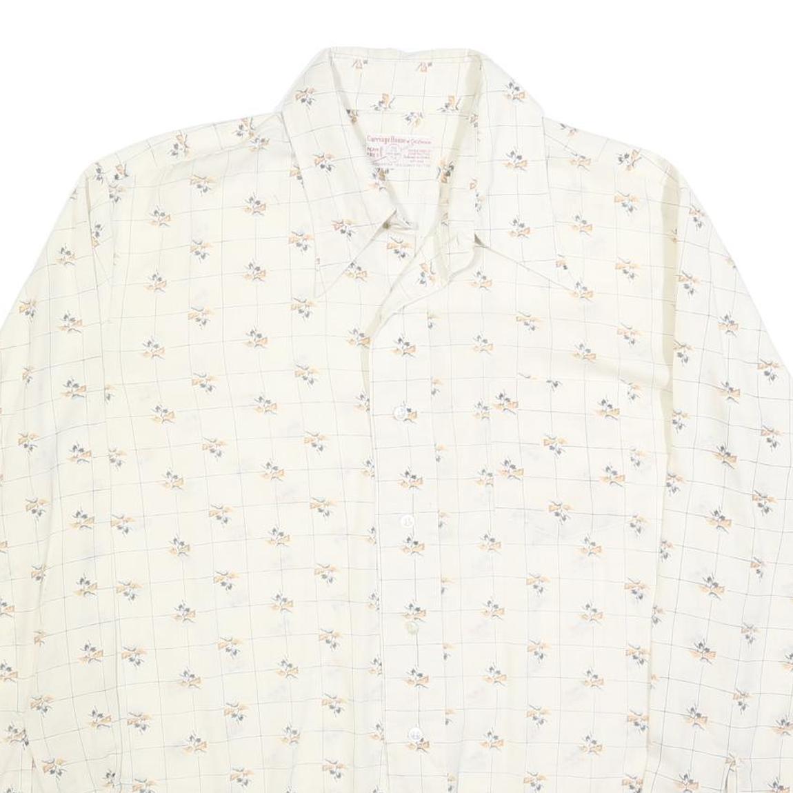 CARRIGE HOUSE Mens Cream & Brown Floral Cotton Blend Shirt L Lightweight Checked