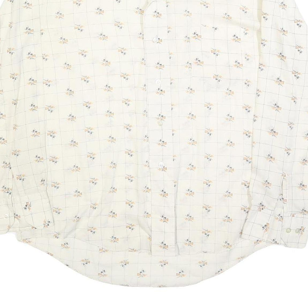 CARRIGE HOUSE Mens Cream & Brown Floral Cotton Blend Shirt L Lightweight Checked