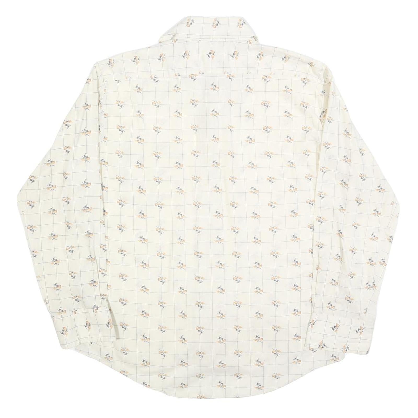 CARRIGE HOUSE Mens Cream & Brown Floral Cotton Blend Shirt L Lightweight Checked