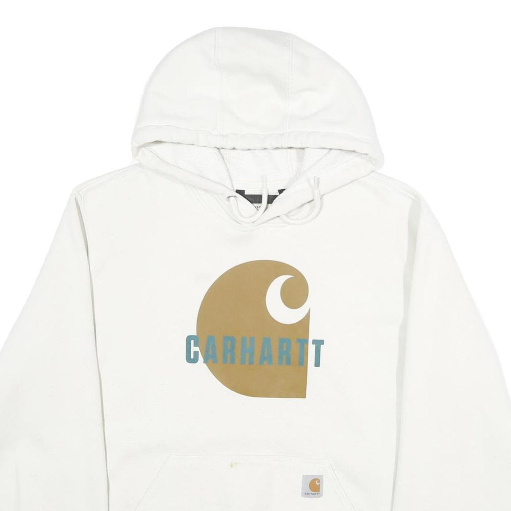 CARHARTT Mens White Hoodie L Cotton Blend Pullover Hooded Sweatshirt