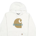CARHARTT Mens White Hoodie L Cotton Blend Pullover Hooded Sweatshirt