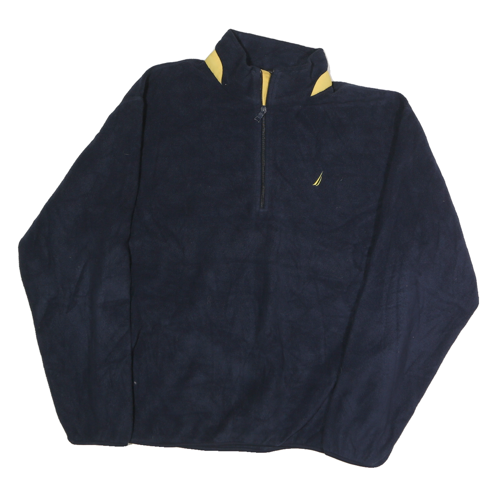 NAUTICA Mens Navy & Yellow Patterned Jumper 1/4 Zip Polyester XL Casual Pullover