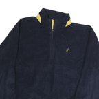 NAUTICA Mens Navy & Yellow Patterned Jumper 1/4 Zip Polyester XL Casual Pullover