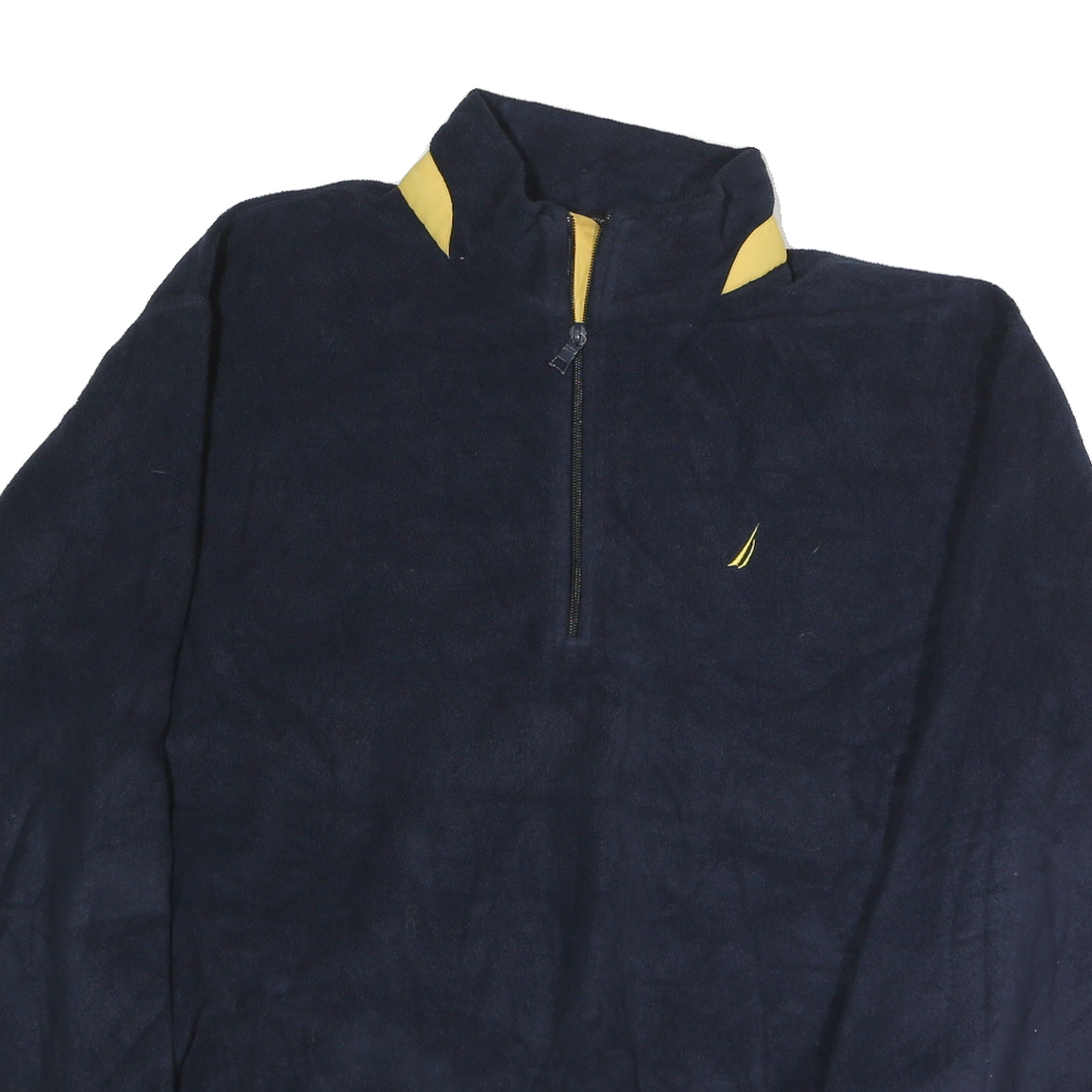 NAUTICA Mens Navy & Yellow Patterned Jumper 1/4 Zip Polyester XL Casual Pullover
