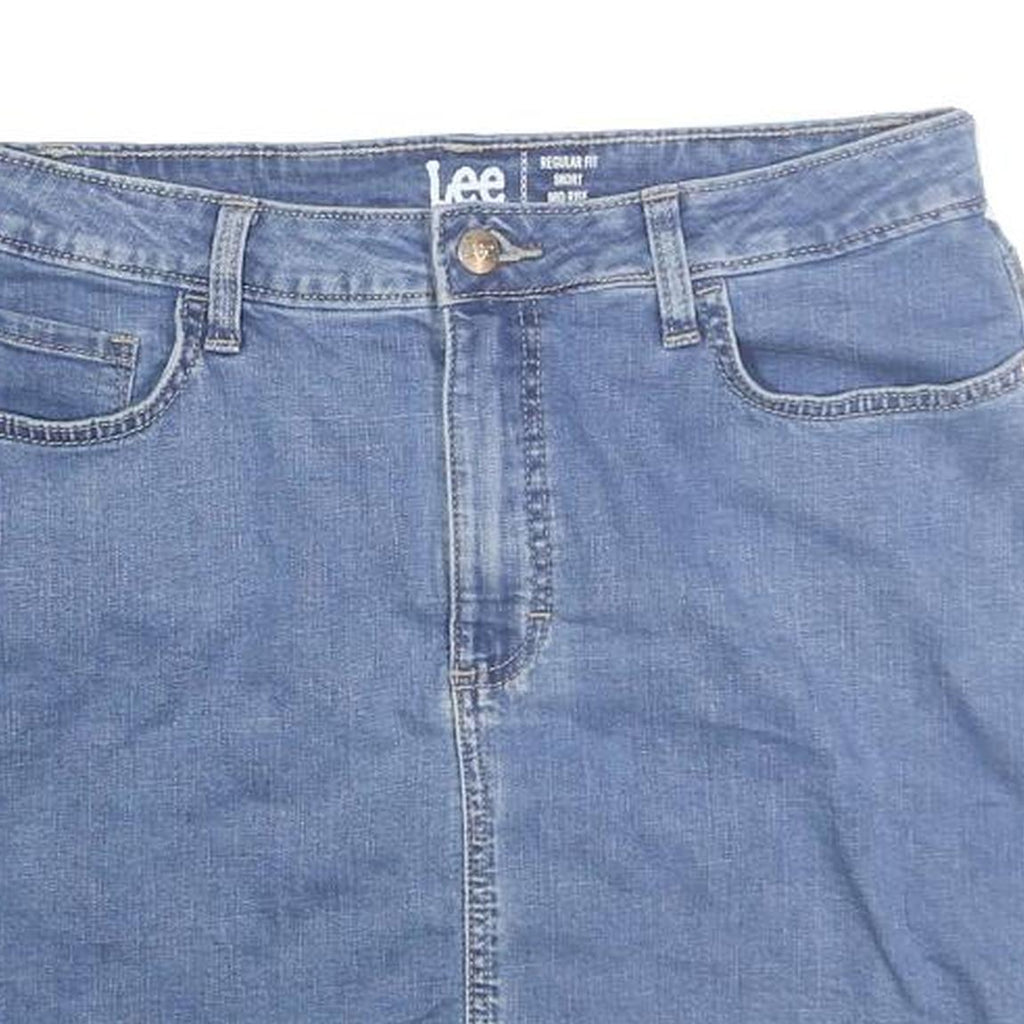 LEE Womens Blue Denim Mini Cotton Skirt M Casual Summer Classic Fit Zip