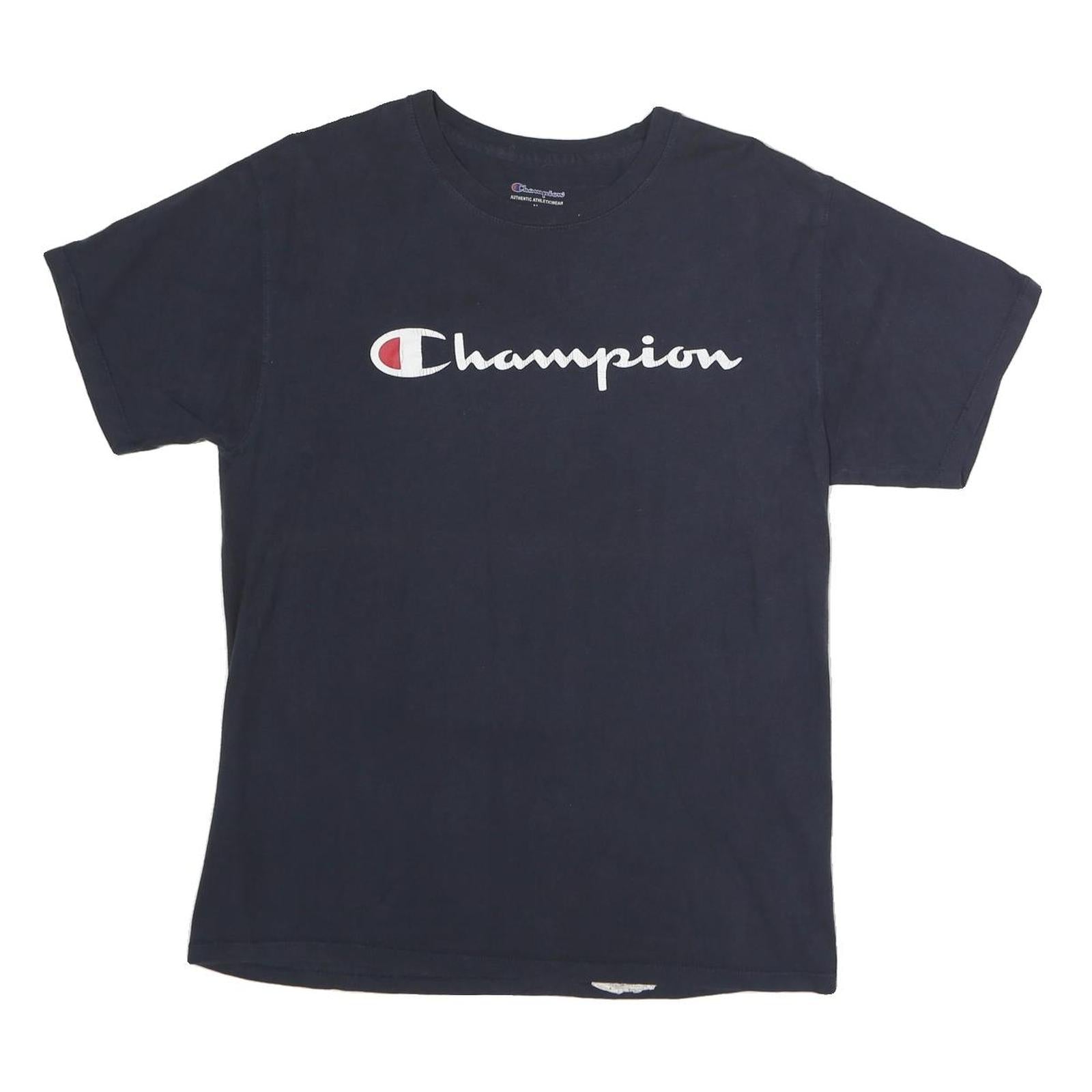 CHAMPION Mens Navy Blue Logo Graphic T-Shirt M Short Sleeve Crew Neck Cotton