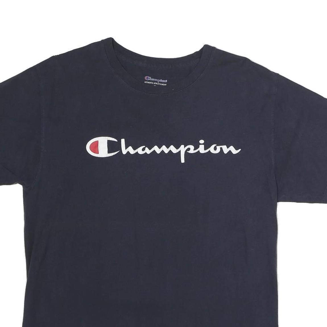 CHAMPION Mens Navy Blue Logo Graphic T-Shirt M Short Sleeve Crew Neck Cotton