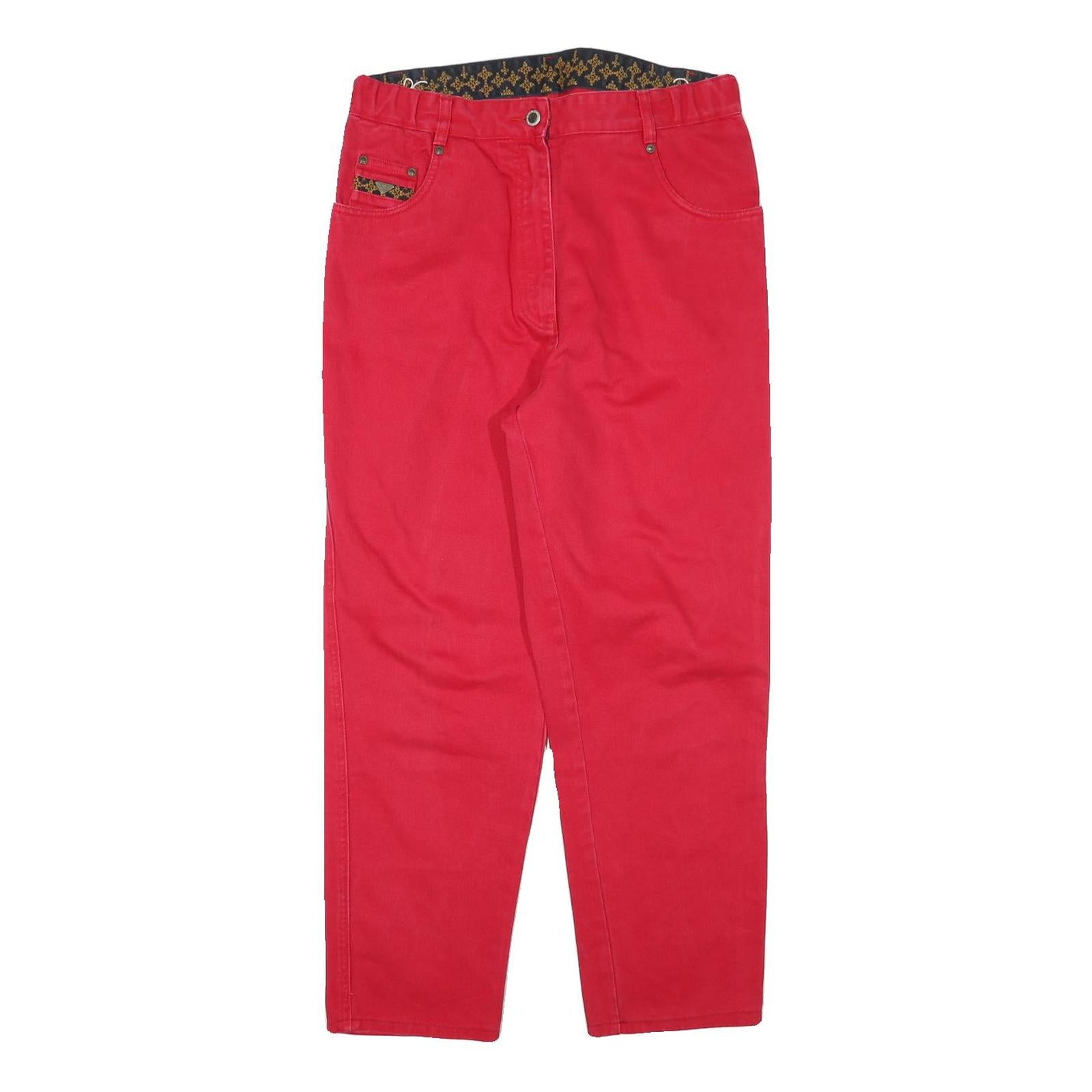 Womens Red Relaxed Jeans Cotton Blend W31 L26 Zip Pocket Detail