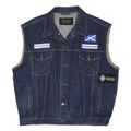 WRANGLER Mens Blue Denim Sleeveless Button Jacket 2XL Cotton Blend Patches