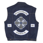 WRANGLER Mens Blue Denim Sleeveless Button Jacket 2XL Cotton Blend Patches