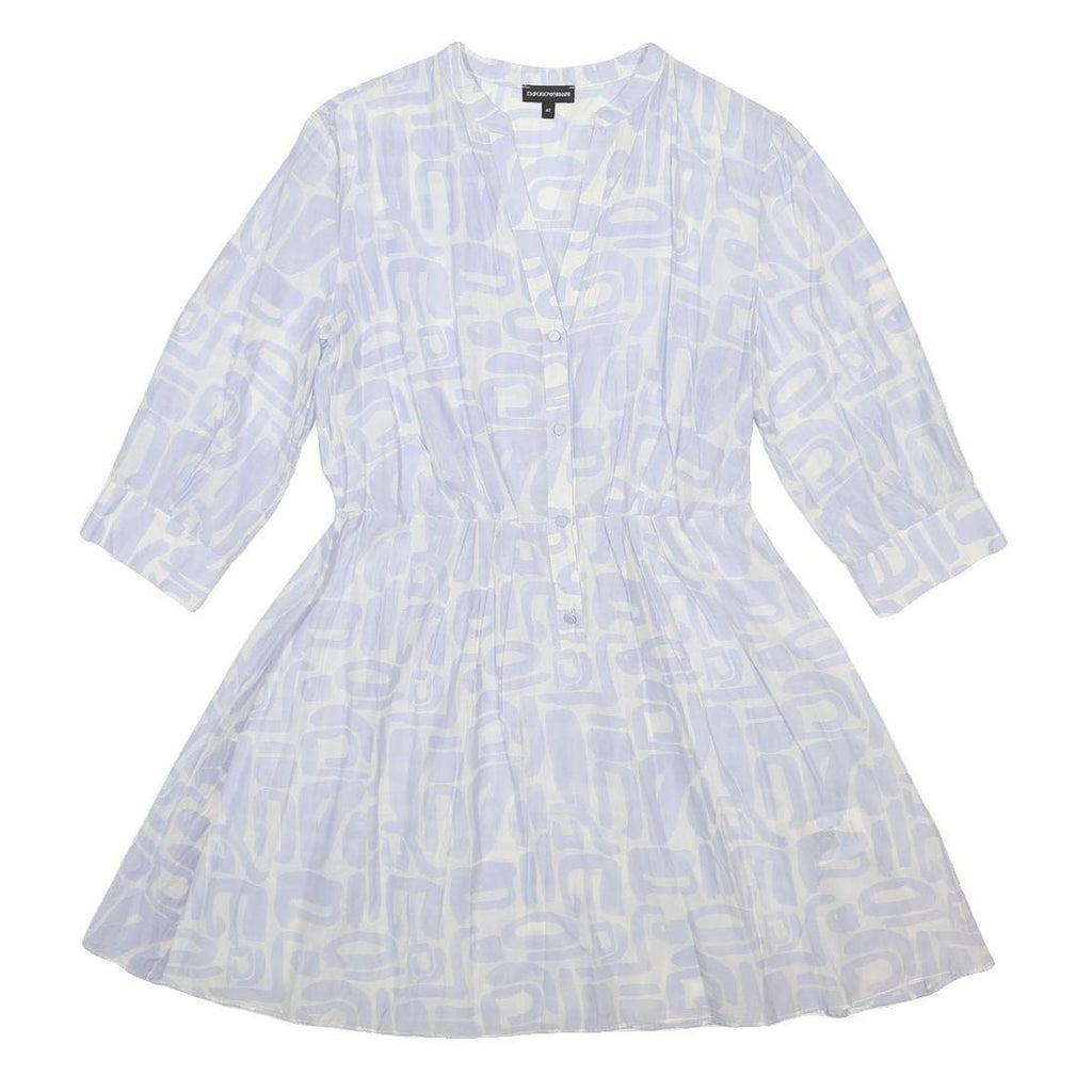 EMPORIO ARMANI Womens Blue Silk Blend Day Dress Abstract Print 3/4 Sleeve L