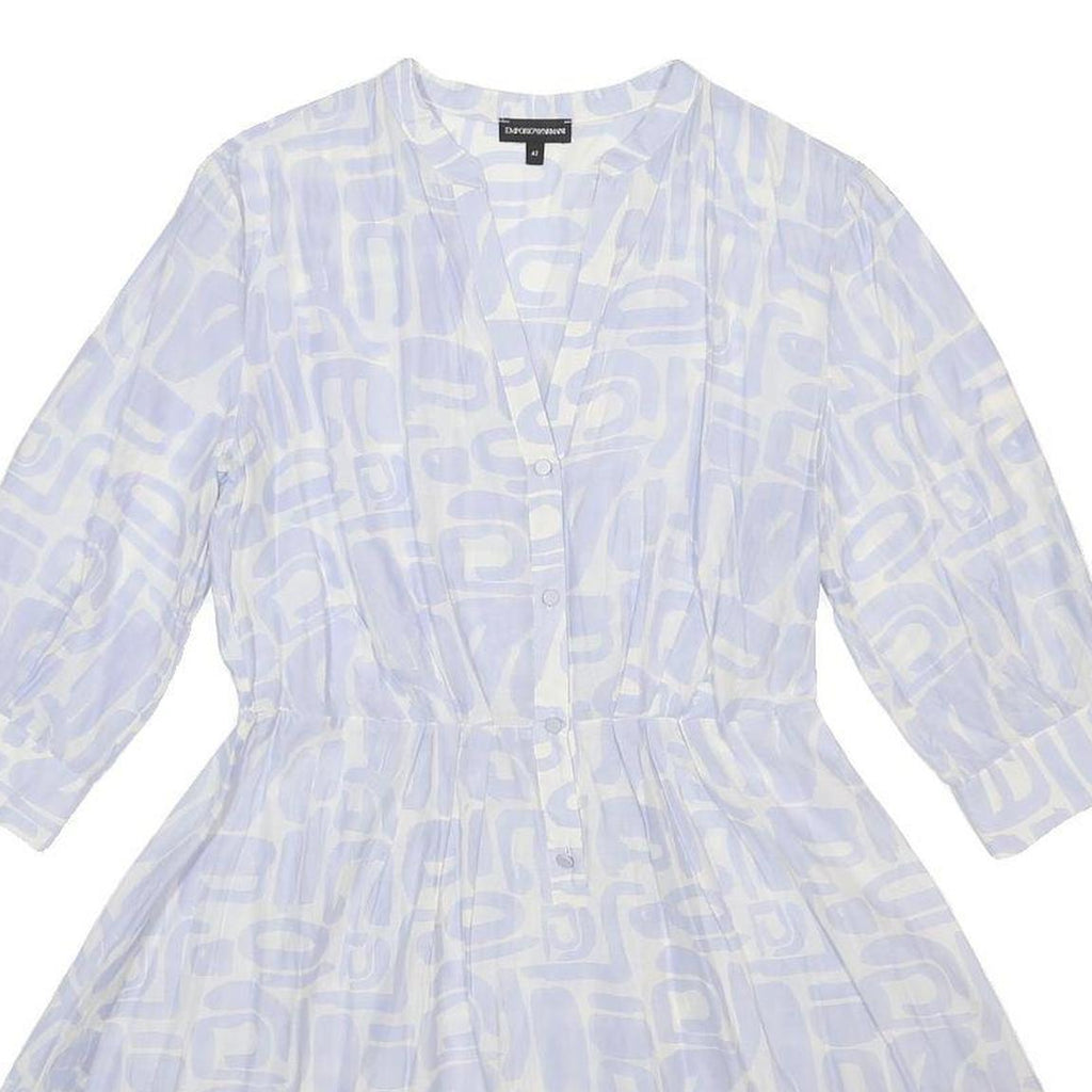 EMPORIO ARMANI Womens Blue Silk Blend Day Dress Abstract Print 3/4 Sleeve L