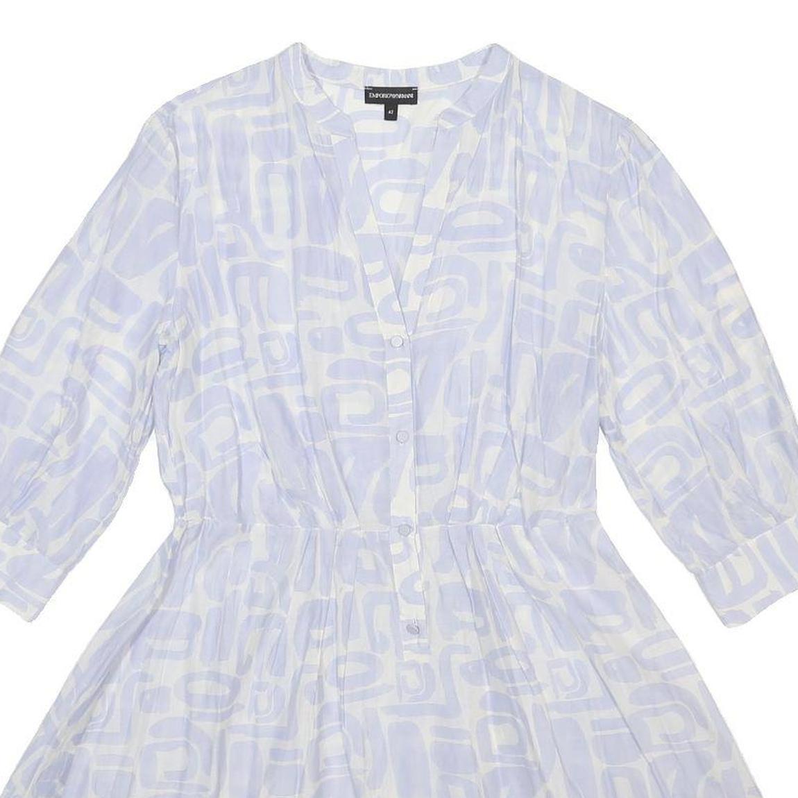 EMPORIO ARMANI Womens Blue Silk Blend Day Dress Abstract Print 3/4 Sleeve L
