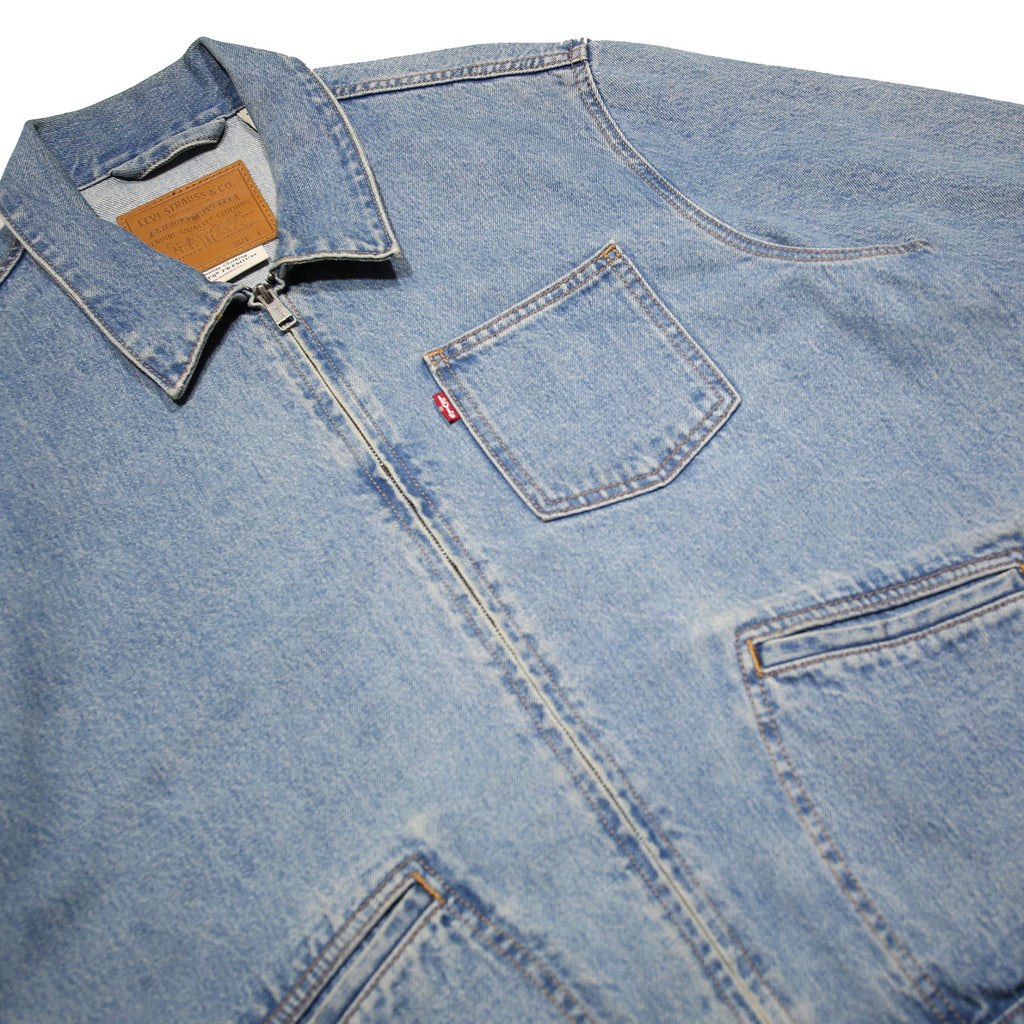 LEVI'S Mechanic's Trucker Mens Blue Denim Zip Jacket L Cotton Casual Classic
