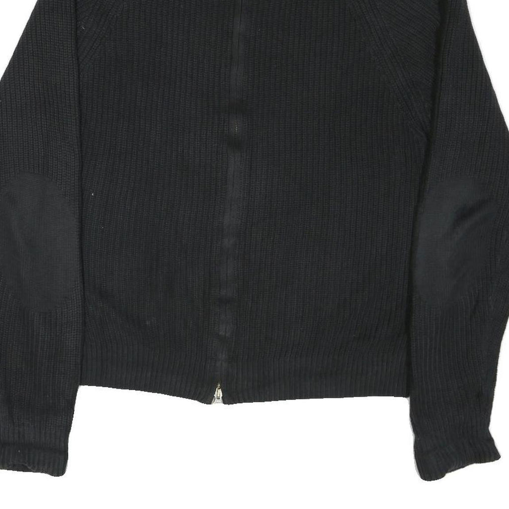 TOMMY HILFIGER Mens Black Heavy Knit Zip Up Jumper Crew Neck XL Cotton Blend