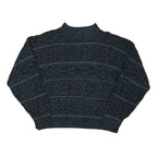 Mens Blue Patterned Jumper Crew Neck Basic Knit Regular L Cotton Blend Casual