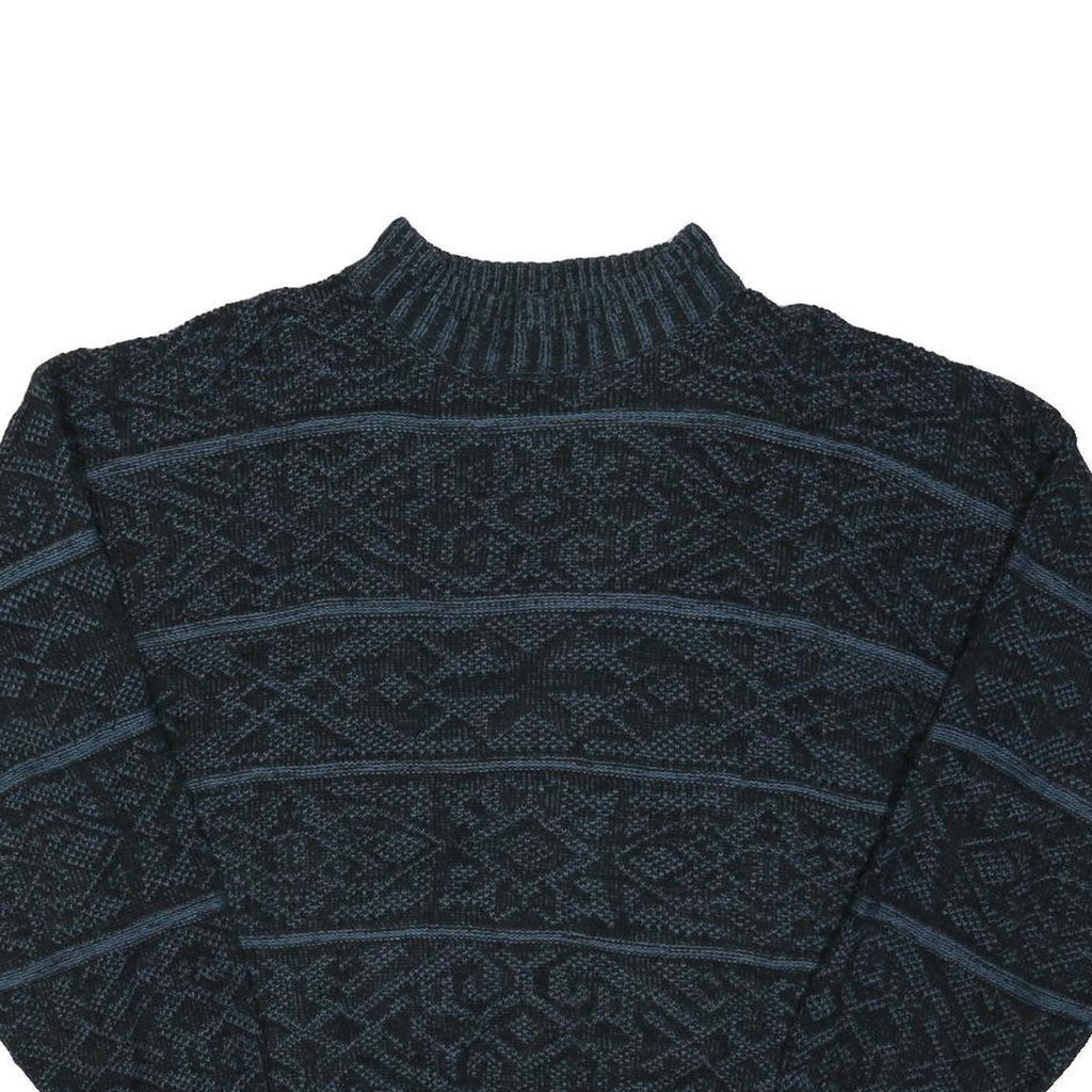 Mens Blue Patterned Jumper Crew Neck Basic Knit Regular L Cotton Blend Casual