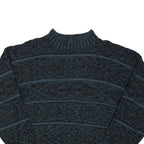 Mens Blue Patterned Jumper Crew Neck Basic Knit Regular L Cotton Blend Casual