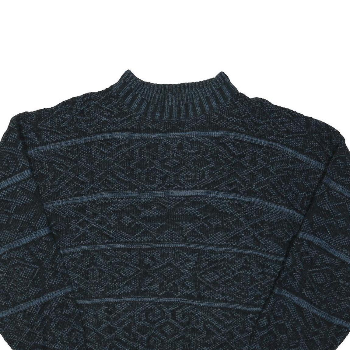 Mens Blue Patterned Jumper Crew Neck Basic Knit Regular L Cotton Blend Casual