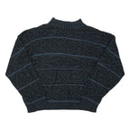 Mens Blue Patterned Jumper Crew Neck Basic Knit Regular L Cotton Blend Casual