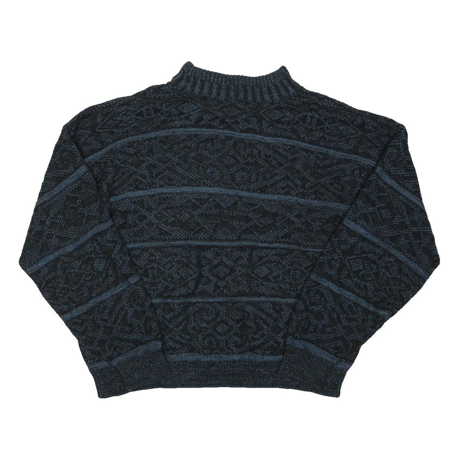 Mens Blue Patterned Jumper Crew Neck Basic Knit Regular L Cotton Blend Casual
