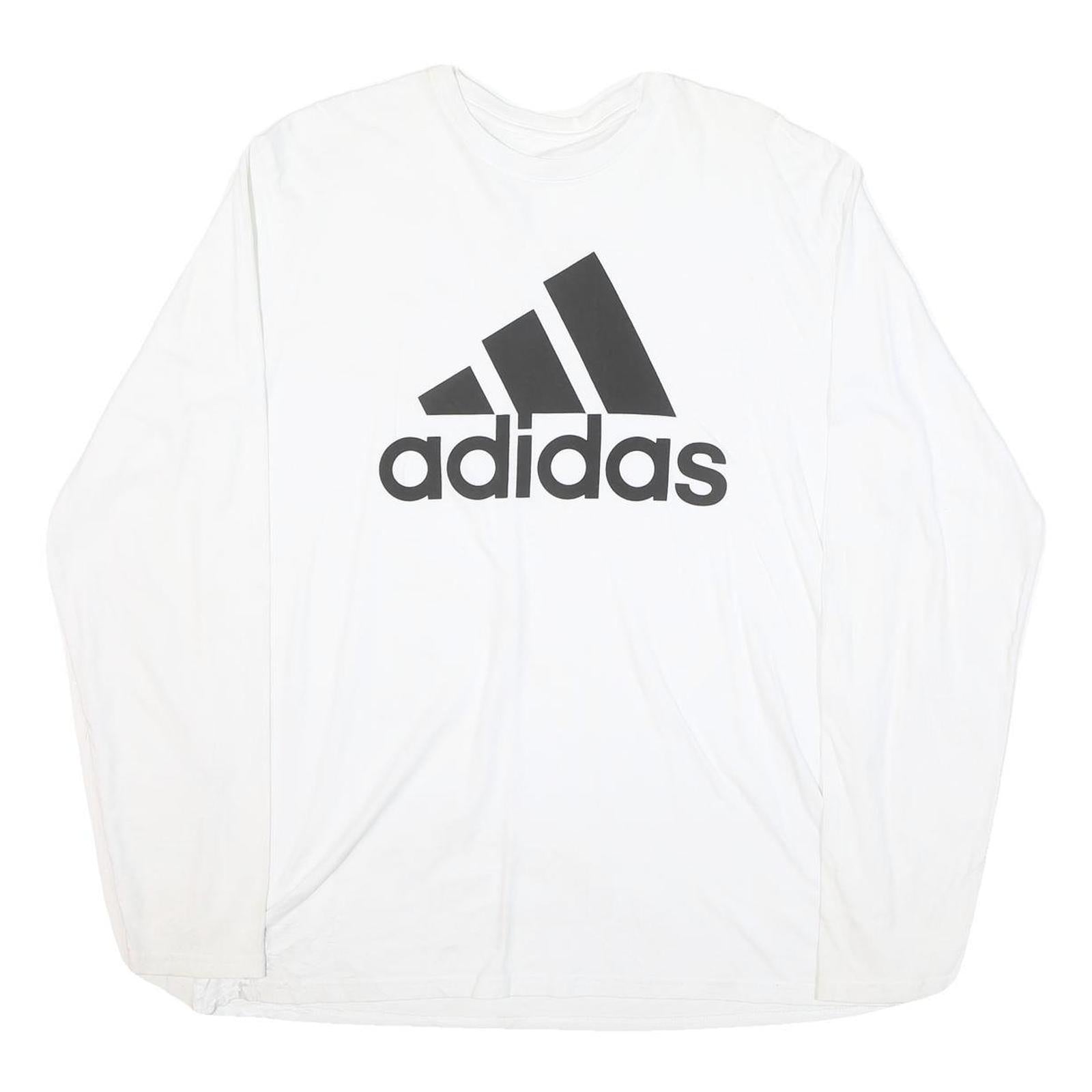 ADIDAS Mens White & Black Logo Modern T-Shirt L Long Sleeve Crew Neck Cotton