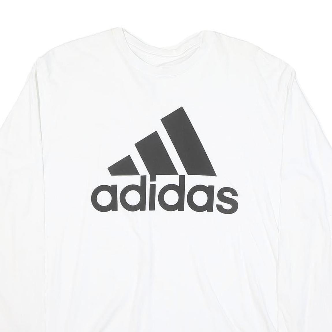 ADIDAS Mens White & Black Logo Modern T-Shirt L Long Sleeve Crew Neck Cotton