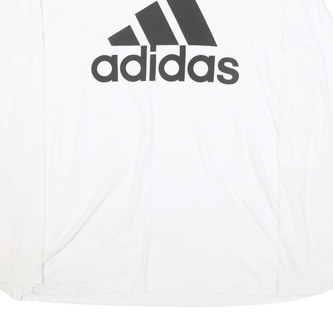 ADIDAS Mens White & Black Logo Modern T-Shirt L Long Sleeve Crew Neck Cotton