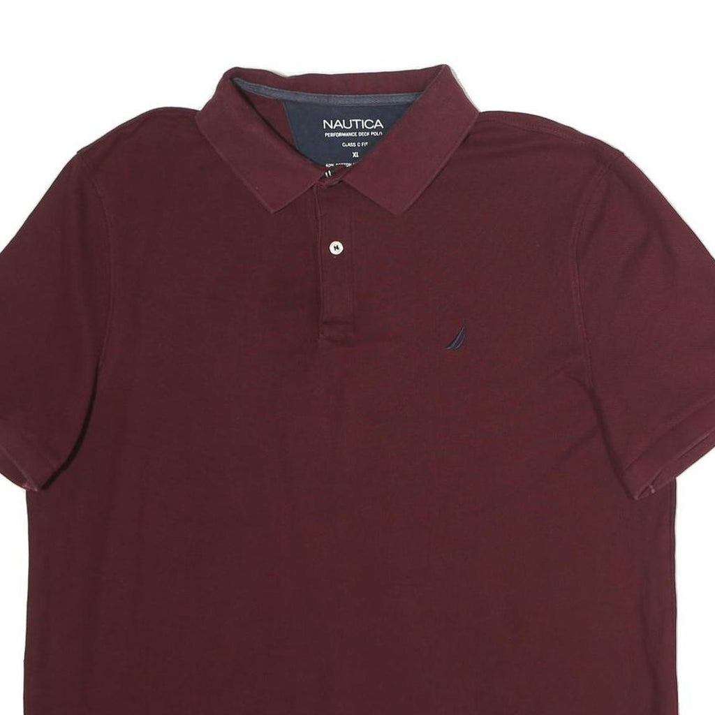 NAUTICA Mens Maroon XL Cotton Short Sleeve Classic Polo Shirt Performance Deck