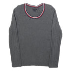 TOMMY HILFIGER Womens Grey Cable Knit Crew Neck Jumper M Casual Cotton Blend