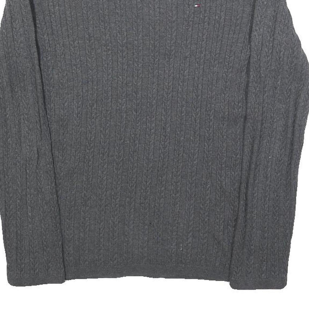TOMMY HILFIGER Womens Grey Cable Knit Crew Neck Jumper M Casual Cotton Blend