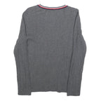 TOMMY HILFIGER Womens Grey Cable Knit Crew Neck Jumper M Casual Cotton Blend